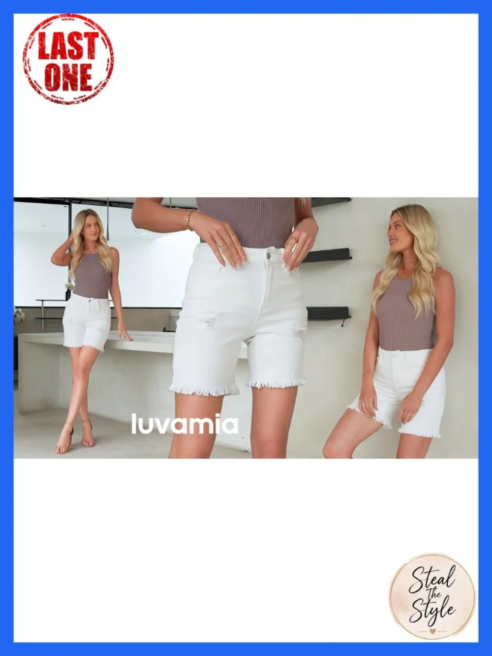 High Waisted Distressed Stretchy Denim Long Shorts Women Casual Ripped Raw Hem